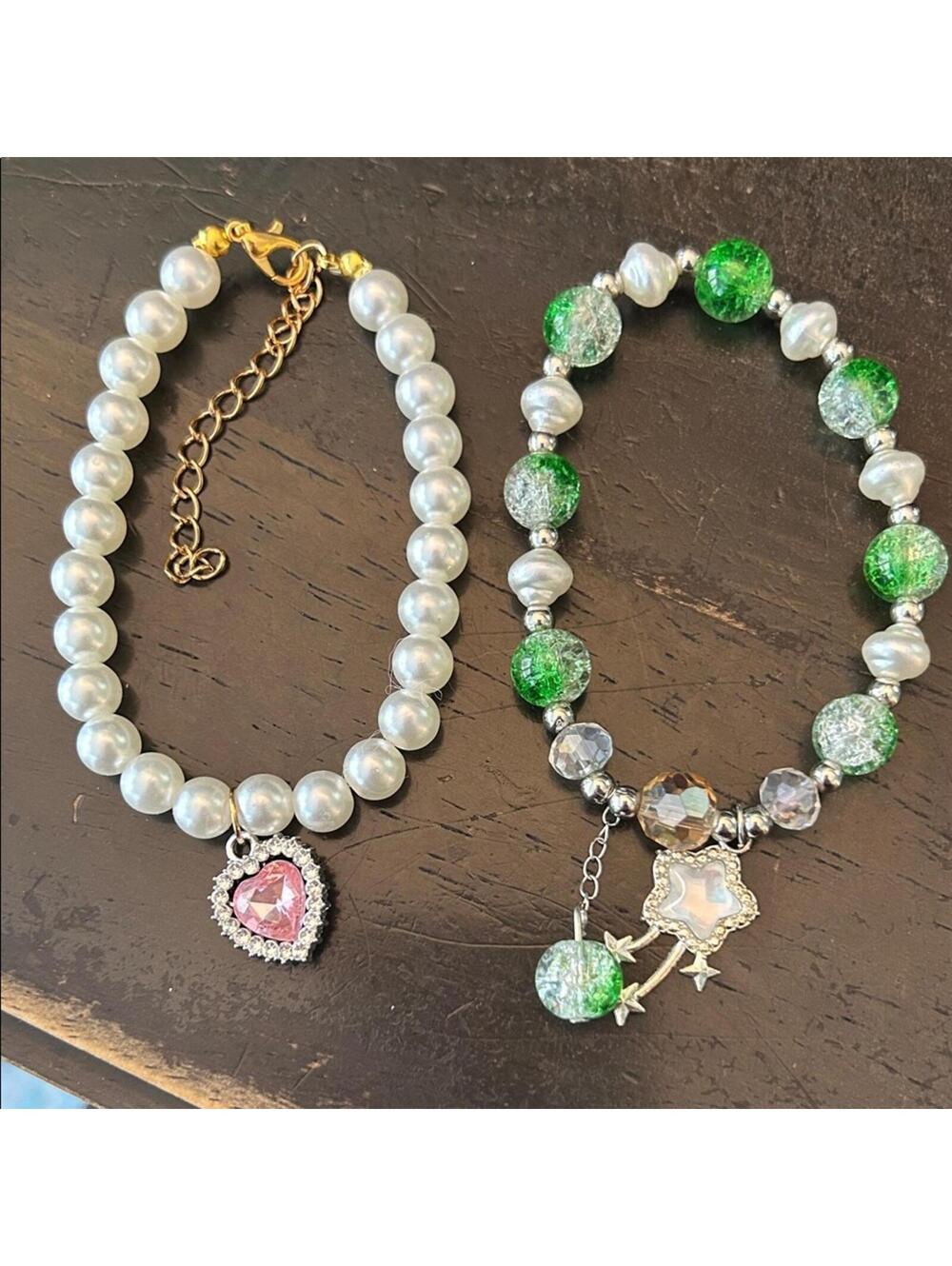 Elegant Pearl and Green Beaded Bracelets Set